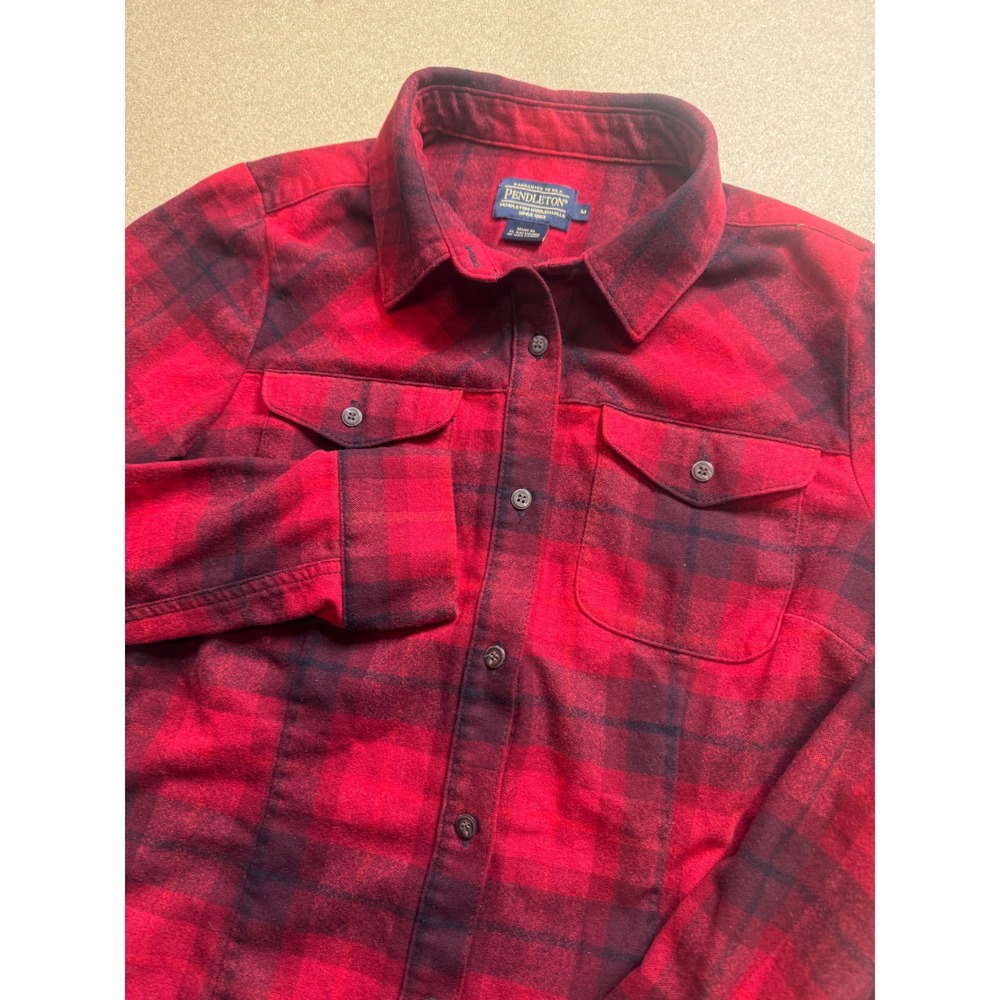 Pendleton Men's‎ Red Plaid Wool Blend Long Sleeve Button Down Shirt Size M